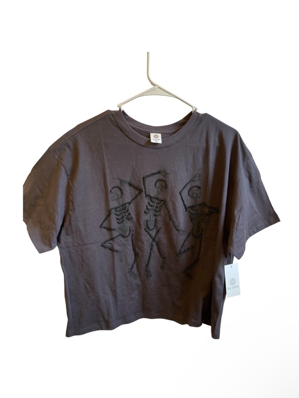 LA LUNA Skeleton Graphic Crop Top T-Shirt Size M - NWT **